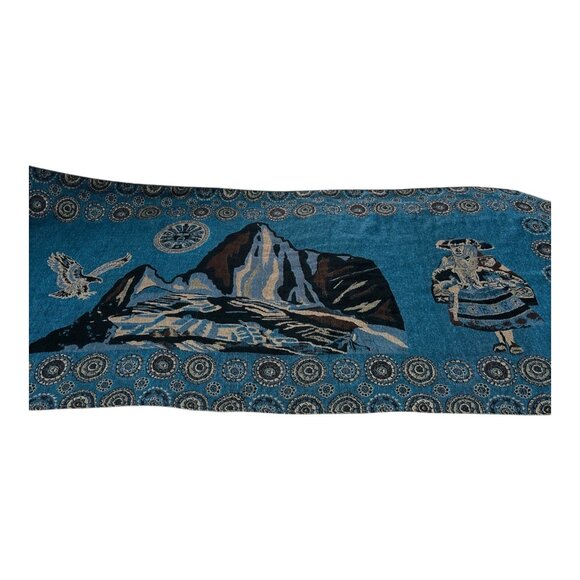 Peruvian Mountain Scene Woven Shawl / Wrap 67x26 Vtg - Picture 1 of 5